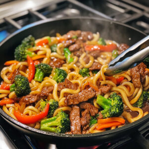 Garlic Sesame Beef Udon Stir-Fry with Vegetables