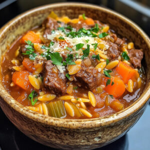 One Pot Beef and Orzo Stew