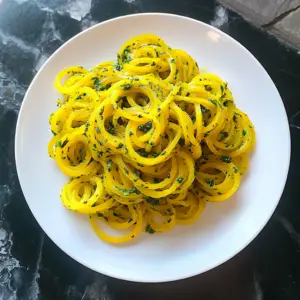 Spiralized Yellow Squash Noodles with Basil Almond Pesto