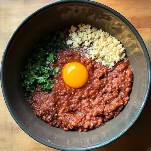 large mixing bowl filled with raw ground lamb