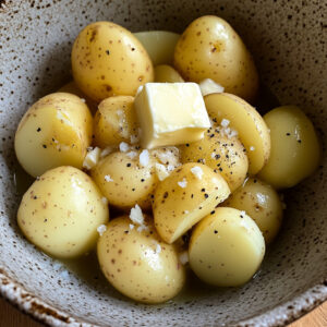 mixing bowl filled with boiled,soft Yukon Gold potatoes