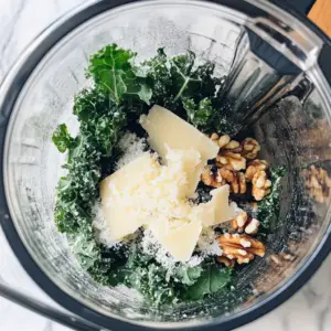 open blender filled with variety of ingredients