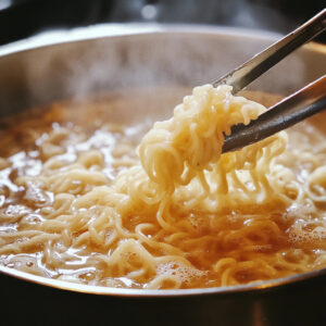 pot of boiling water with yakisoba noodles