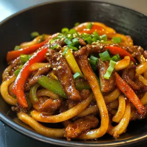 Spicy bbq Pork Udon Stir-Fry