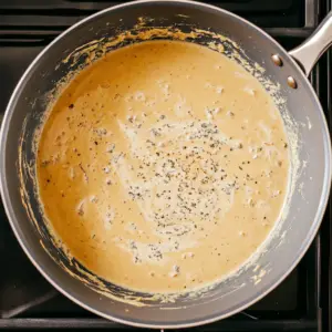 creamy sauce is gently simmering