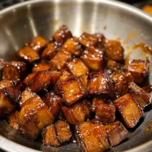 golden-brown grilled pork belly cubes