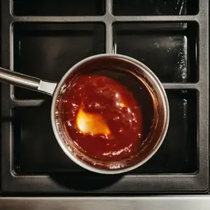 red barbecue sauce and golden honey simmering