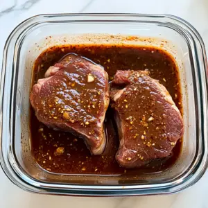 small raw beef steaks coated in a chipotle marinade