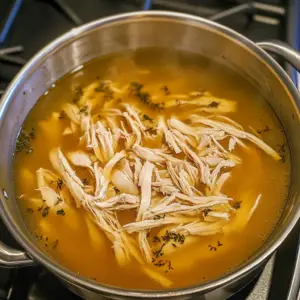 steaming golden chicken broth