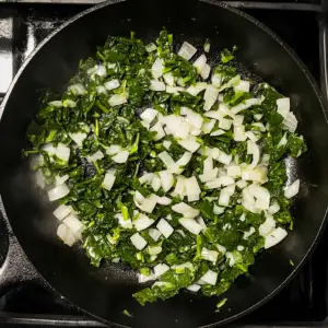chopped onions and fresh chopped green spinach
