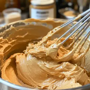 creamy mixture of peanut butter, softened butter, granulated sugar, and brown sugar