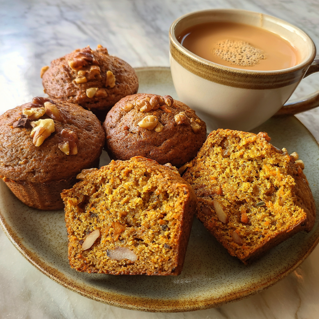 freshly baked carrot spice flaxmeal muffins