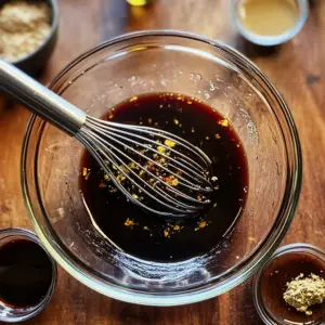 glass mixing bowl on a wooden countertop
