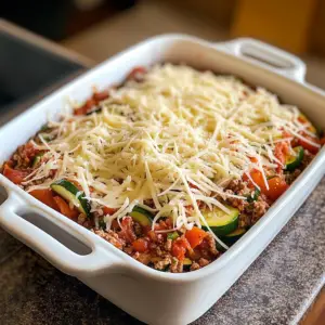 mixture of browned ground beef, diced tomatoes, and sliced zucchini