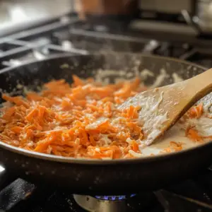 sautéed grated carrots and creamy white coconut milk