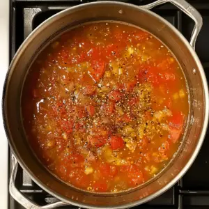 simmering mixture of diced tomatoes