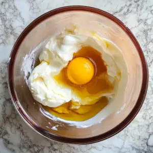 smooth Greek yogurt, golden honey, melted coconut oil, and an egg yolk