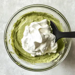 smooth, vibrant green matcha batter