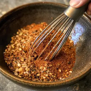 whisk mixing a homemade Montreal-style brisket rub