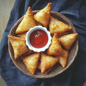 Crispy Chicken Keema samosas