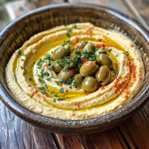 Garlic Hummus with Olive tapenade