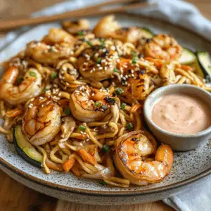 Hibachi Shrimp Noodles with Yum Yum sauce