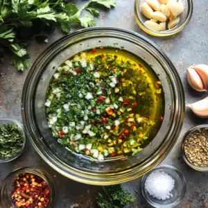 ceramic mixing bowl filled with freshly chopped ingredients