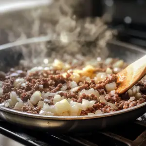 chopped onions are being sautéed in olive oil