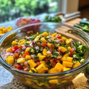freshly chopped ingredients for mango salsa