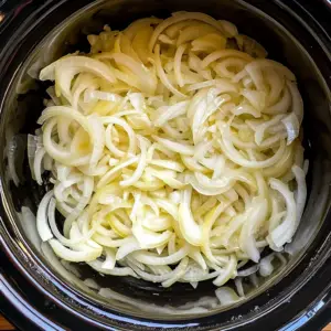 freshly sliced yellow onions and minced garlic