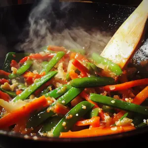 hot wok with a mix of colorful vegetables
