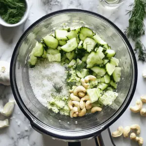 ingredients for a vegan cucumber cashew dip