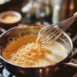 melted butter is being whisked together with almond flour, forming the base of a roux