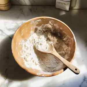mixture of flour and salt with hot water being slowly stirred