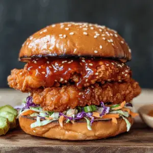 Korean Fried Chicken Sandwich with Gochujang sauce