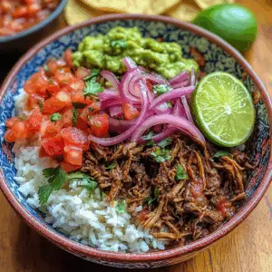 Machaca Bowl with Rice and guacamole