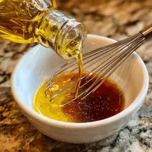 Red wine vinegar and a small dollop of Dijon mustard in a bowl