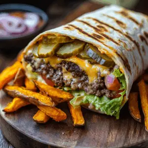 Smash Burger Crunchwrap with Cheddar and pickles