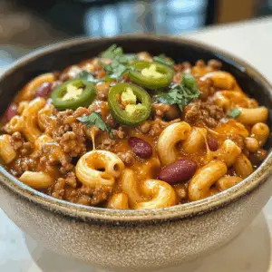 Spicy Beef Chili Mac with jalapeños