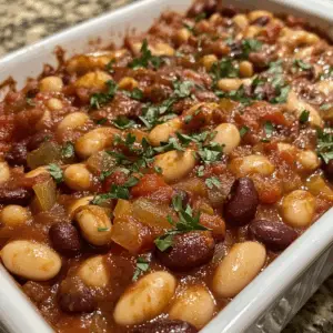 Three-Bean Baked Casserole with Tomato sauce