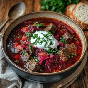 Beef Borscht with Potatoes and Fresh herbs