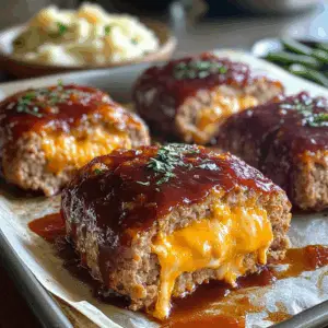 Cheddar-Stuffed Meat Loaves with Ketchup topping