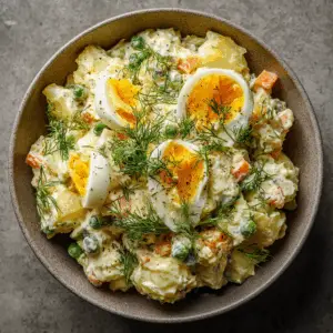 Classic Russian Salad with Potatoes, Carrots, and mayo