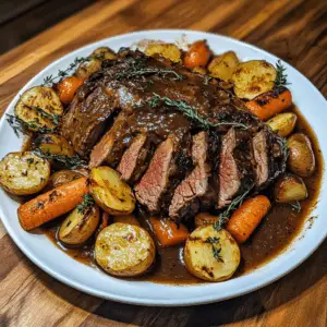 Easy Baked Rump Roast with Rich Gravy and vegetables