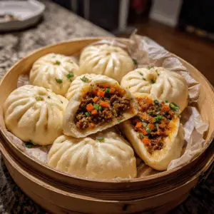 Fluffy Chinese Steamed Bao Buns Stuffed with Meat or veggies