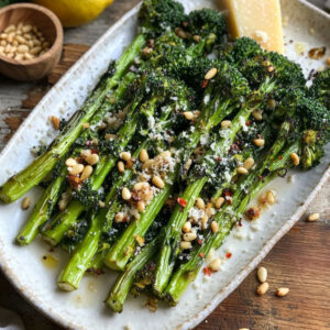 Golden Roasted Broccolini with Pecorino and Pine Nuts