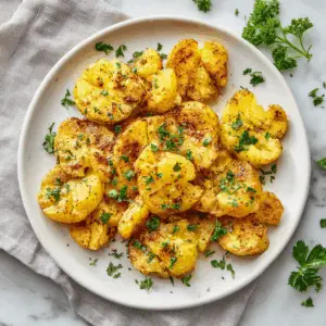 Golden Smashed Potatoes with Crunchy Edges and Soft centers