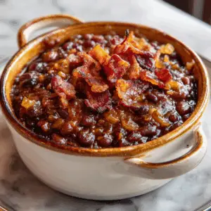 Hearty Baked Beans with Ground Beef and onions