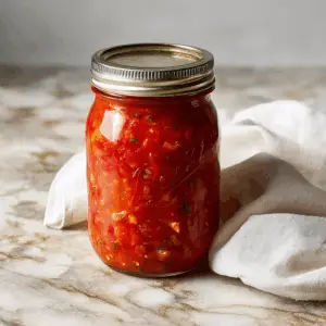 Homemade Canned Salsa with Tomatoes, Onions, and peppers