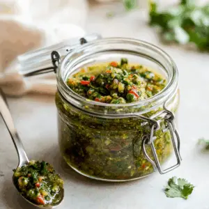 Homemade Sofrito with Culantro, Onion, and Bell pepper